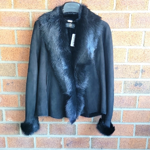 DOM GOOR Jackets & Blazers - DOM GOOR Sheep Skin Jacket with Fur Trim
